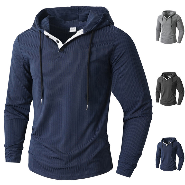 Men's Athletic Long Sleeve Hoodie with Textured Surface Lisslune