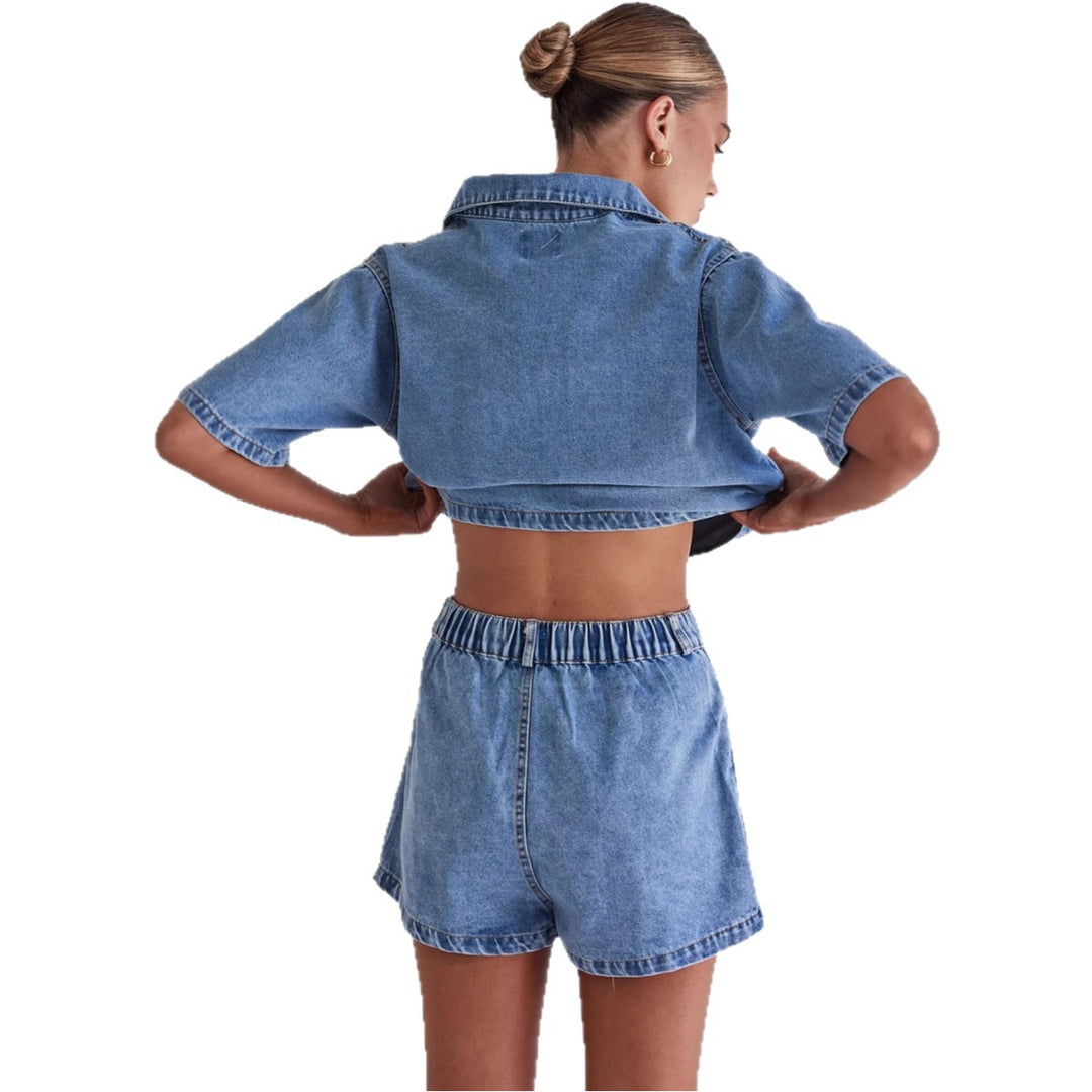 Women's denim short jacket with matching skirt in casual style Lisslune