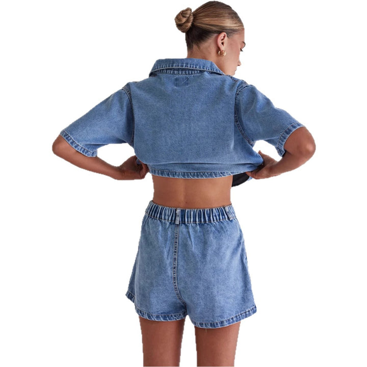 Women's denim short jacket with matching skirt in casual style Lisslune