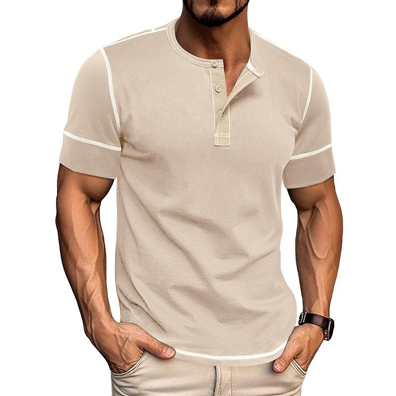 Men's short-sleeve shirt with modern Henley collar and stylish contrast stitching Lisslune