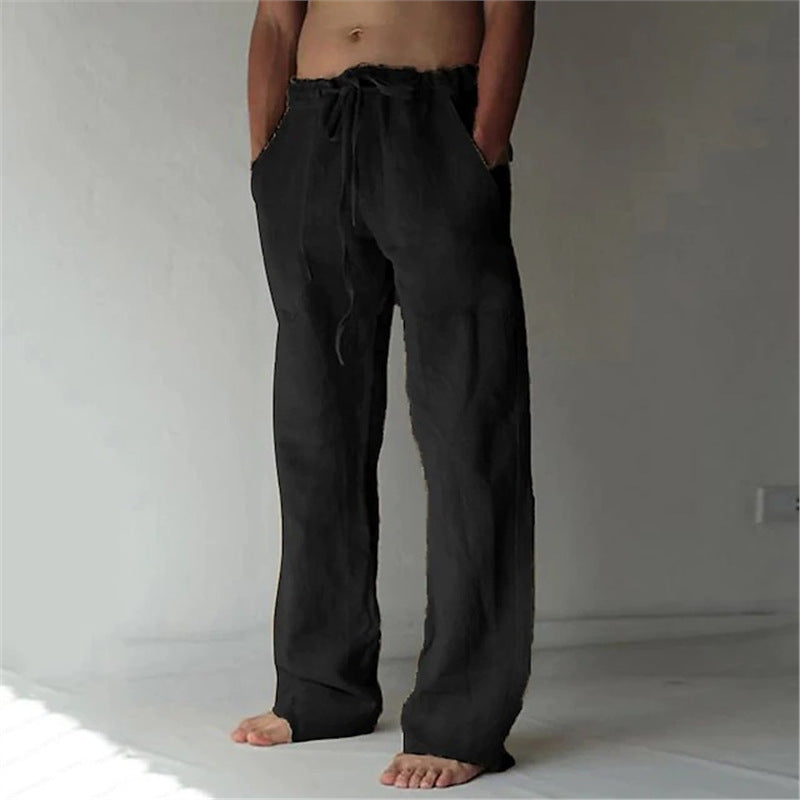 Men's casual linen pants with adjustable waistband and side pockets Lisslune