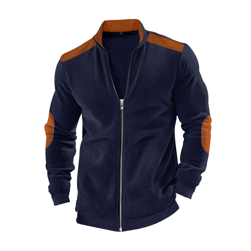 Men's sporty cardigan with contrasting leather appliqués Lisslune