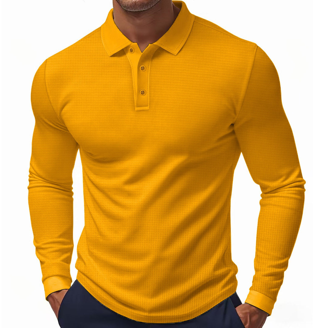 Men's Long Sleeve Polo Shirt with Textured Surface Lisslune