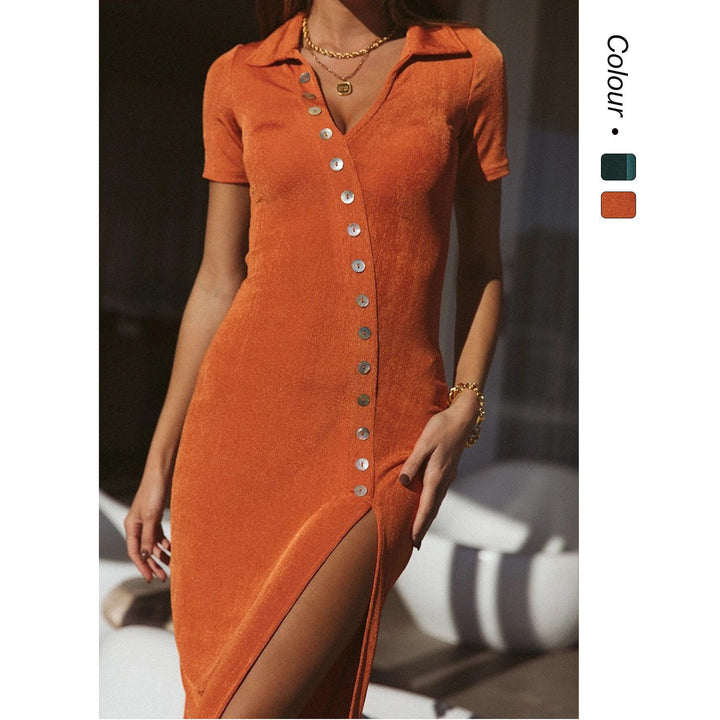 Women's dress with sophisticated V-neck and button details Lune London