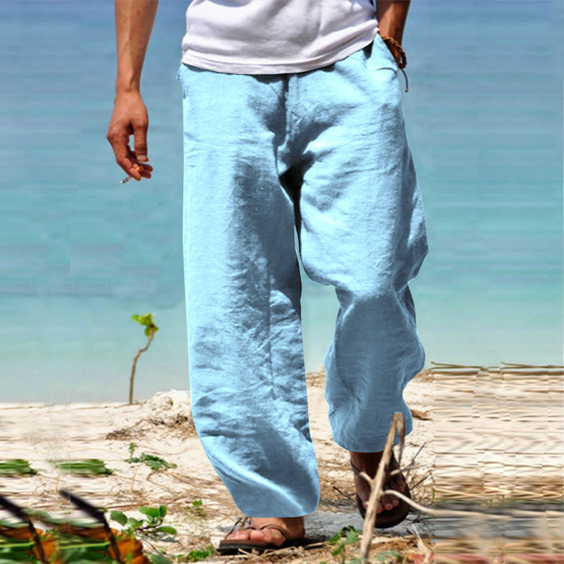 Men's casual linen pants with elastic waistband and practical side pockets Lisslune
