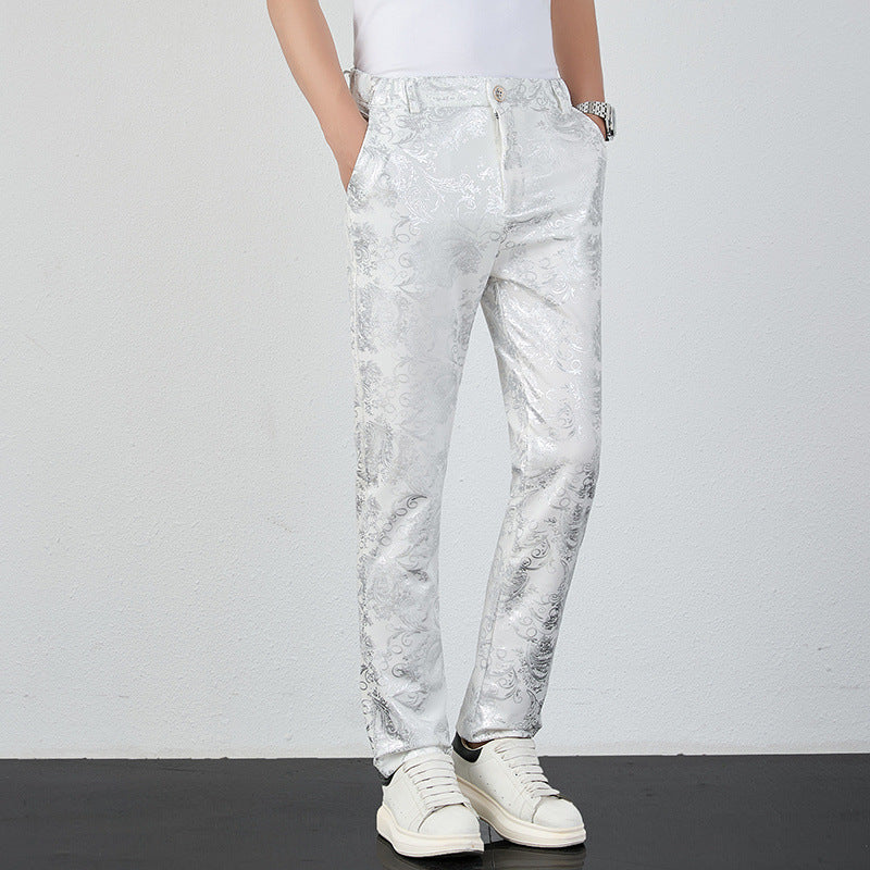 Men's elegant satin pants with floral pattern Lisslune