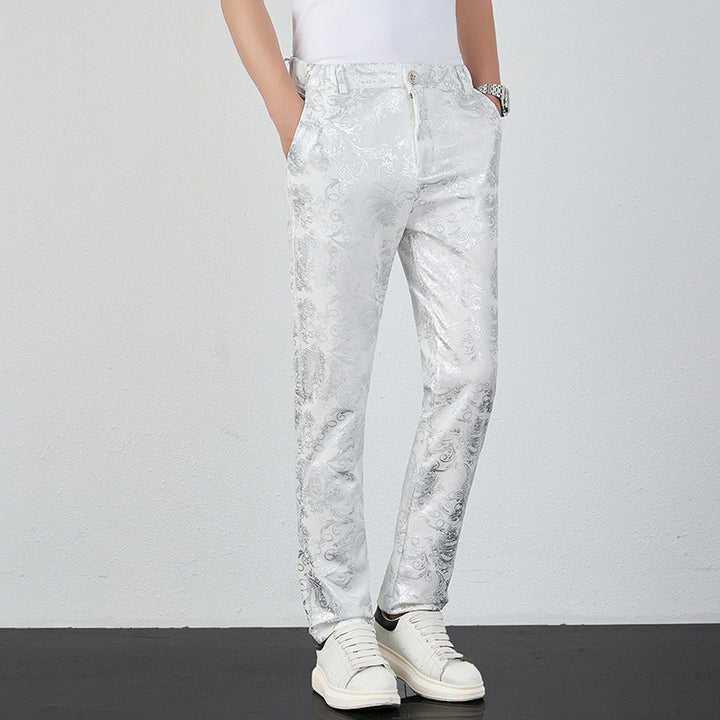 Men's elegant satin pants with floral pattern Lisslune
