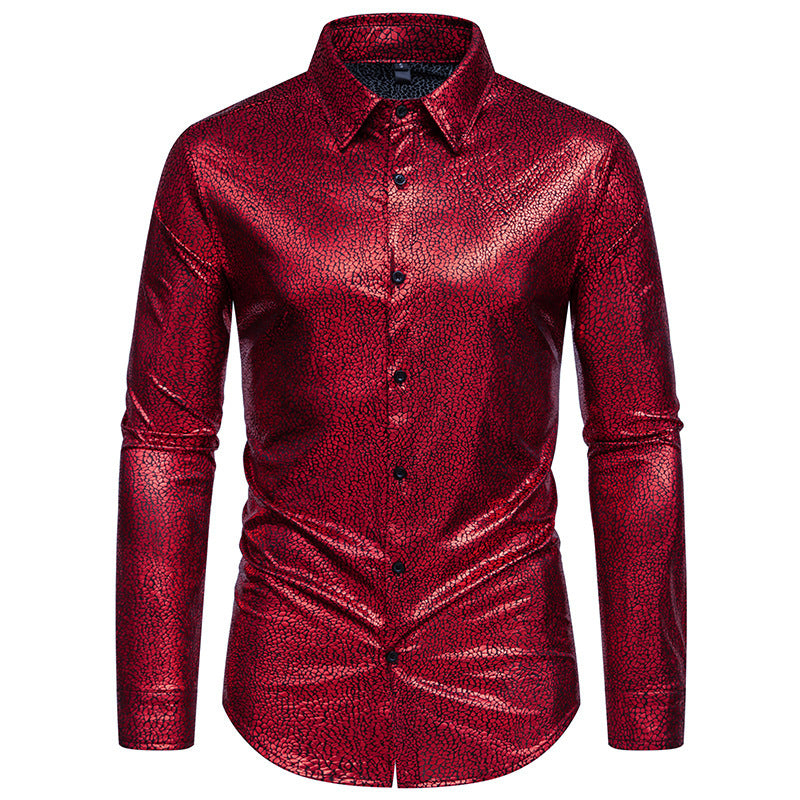 Men's Shiny Long Sleeve Shirt with Extravagant Design Lisslune