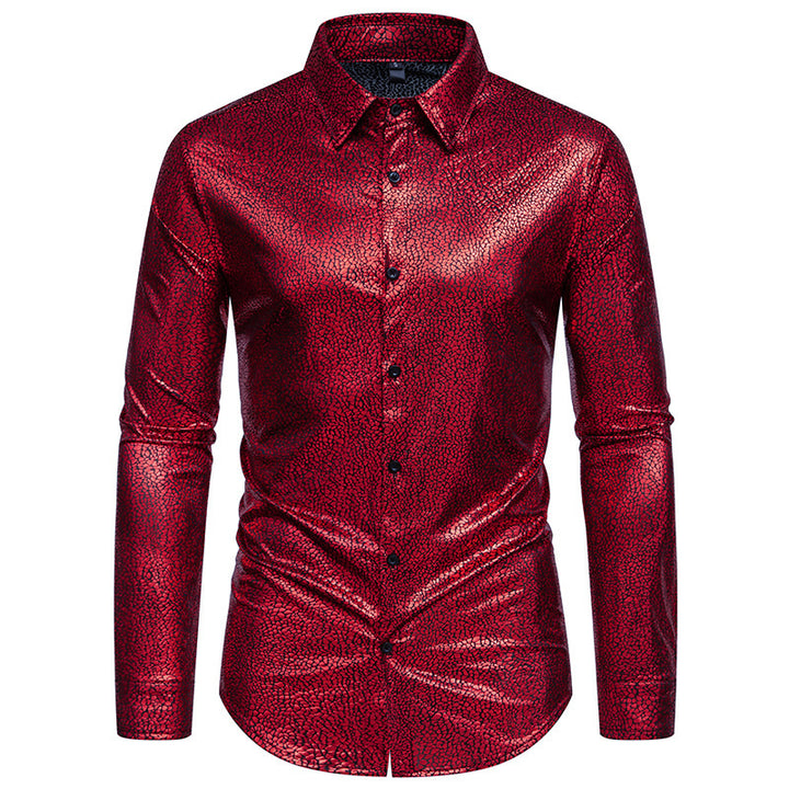 Men's Shiny Long Sleeve Shirt with Extravagant Design Lisslune