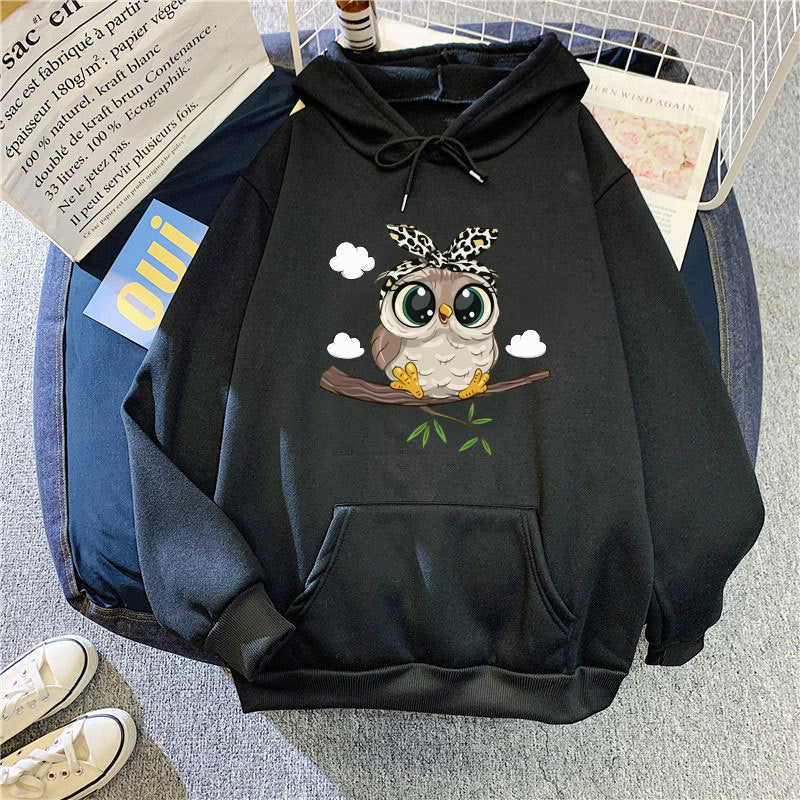 Women's hooded sweatshirt with cute owl motif Lisslune
