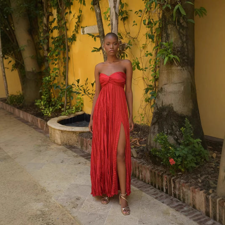 Women's Summer Maxi Dress with Gatherings and Swinging Skirt Lune London