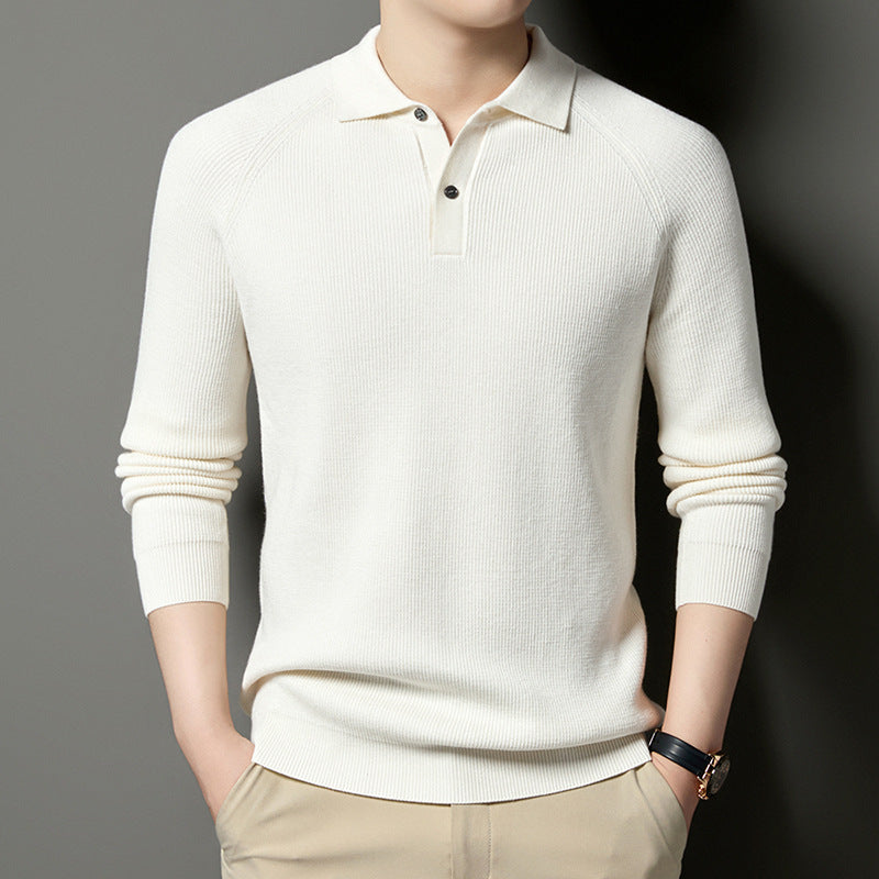 Men's Fine Knit Pullover with Classic Polo Collar and Fashionable Ribbed Structure Lisslune