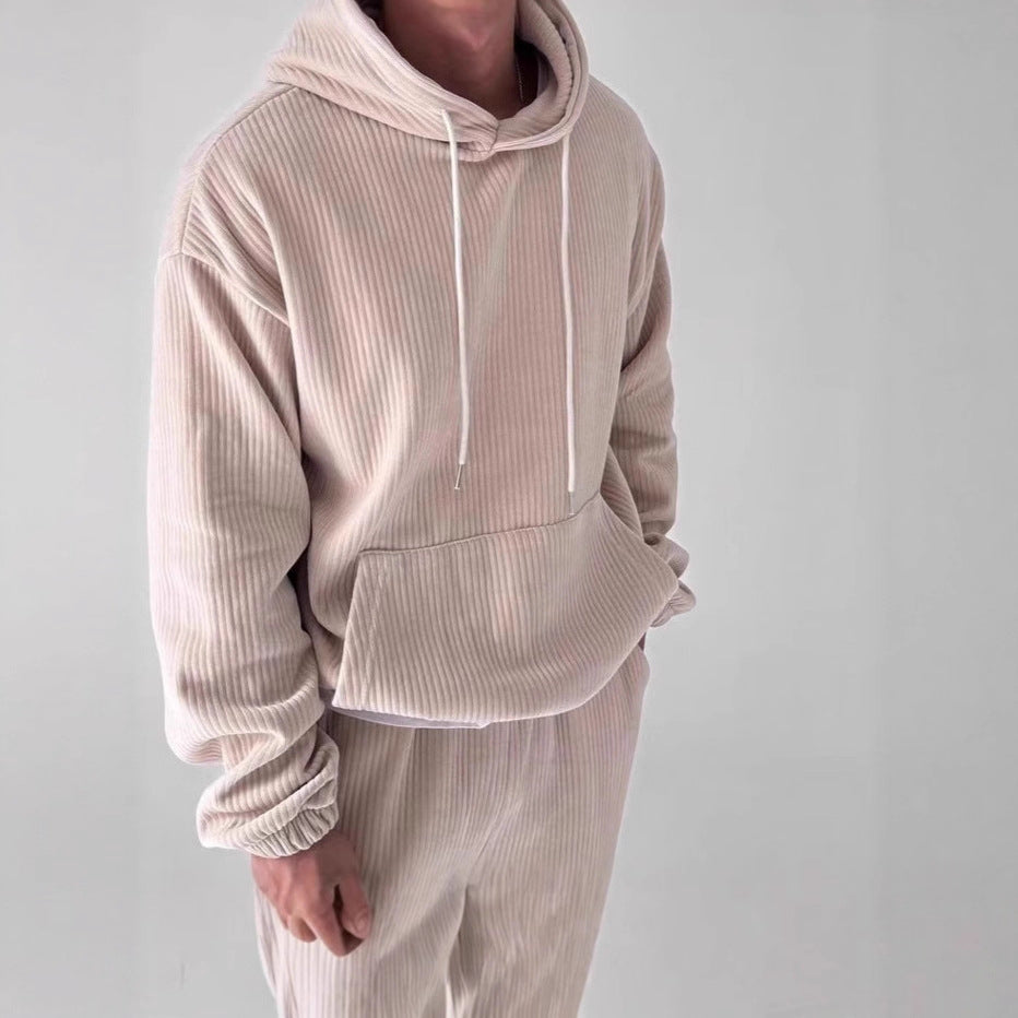 Men's Cozy Hoodie with Ribbed Structure and Practical Kangaroo Pocket Lisslune