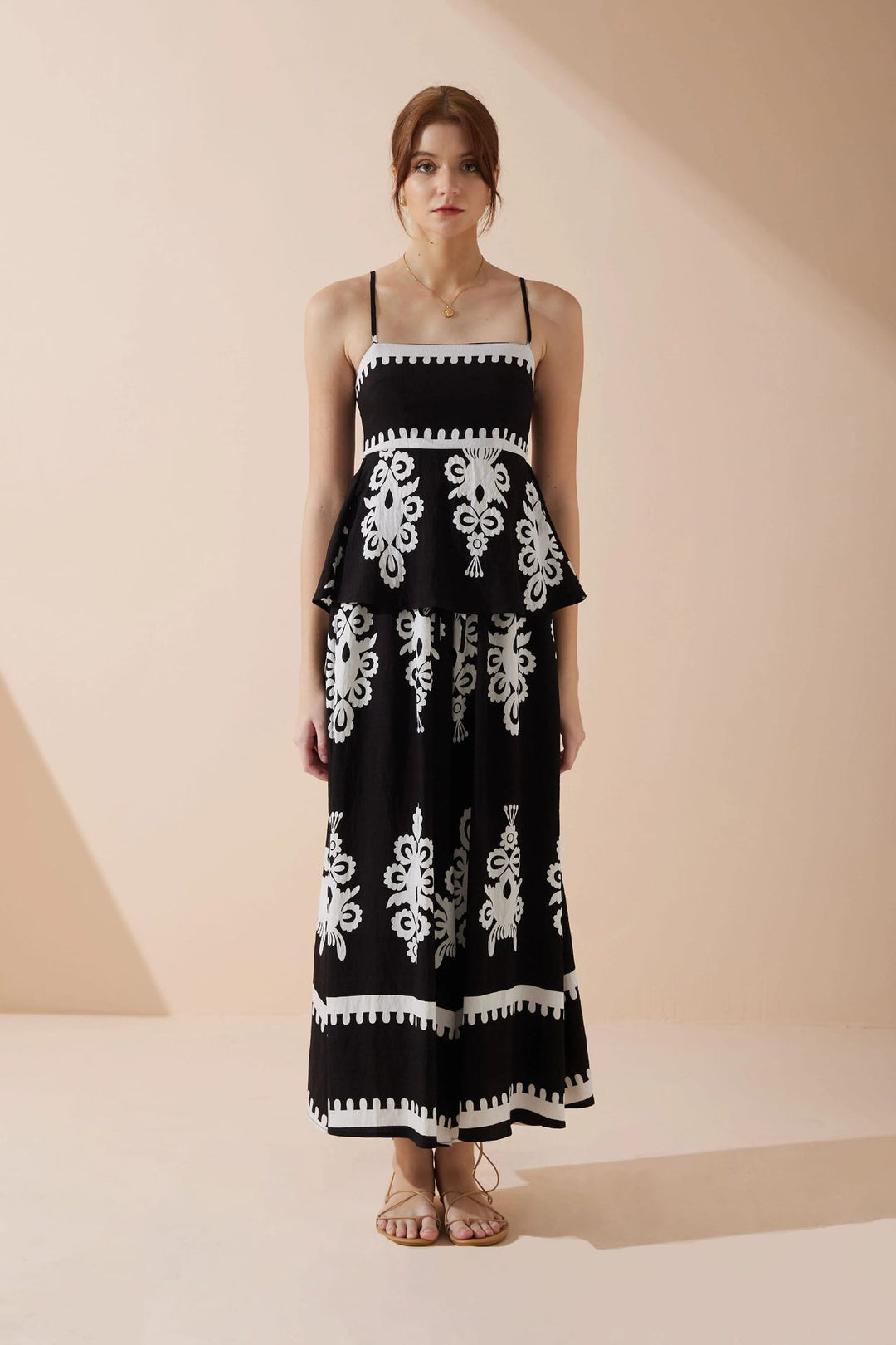 Ladies Peplum Top with delicate straps and artistic pattern Lune London