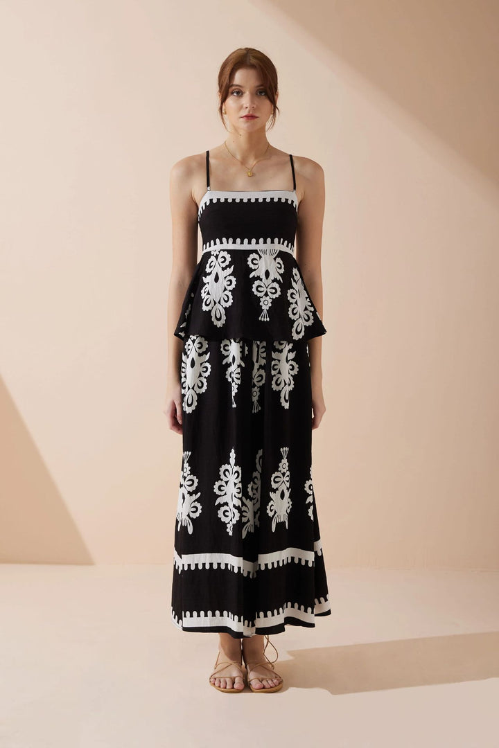 Ladies Peplum Top with delicate straps and artistic pattern Lune London