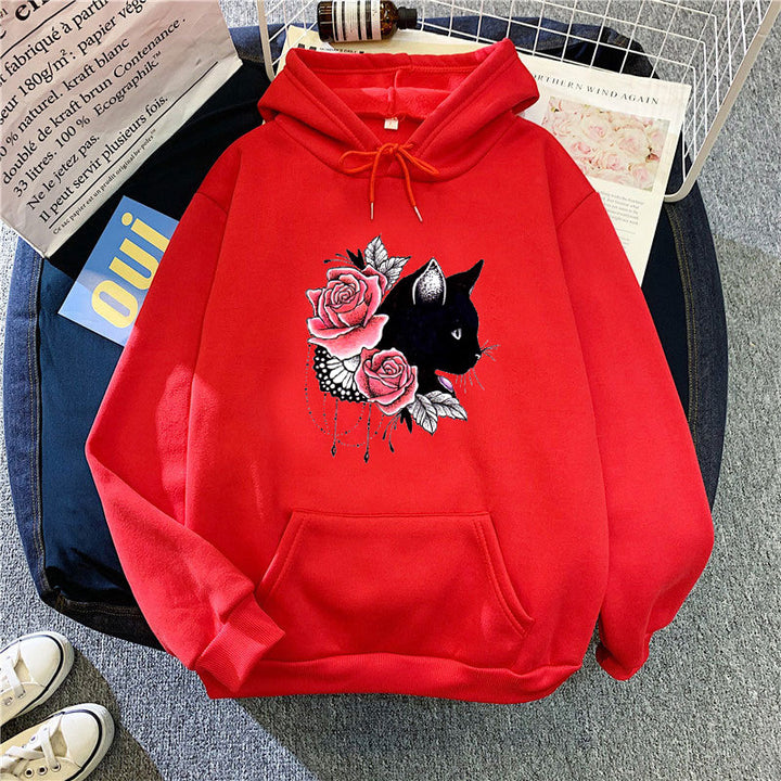 Women's hoodie with floral cat design Lisslune