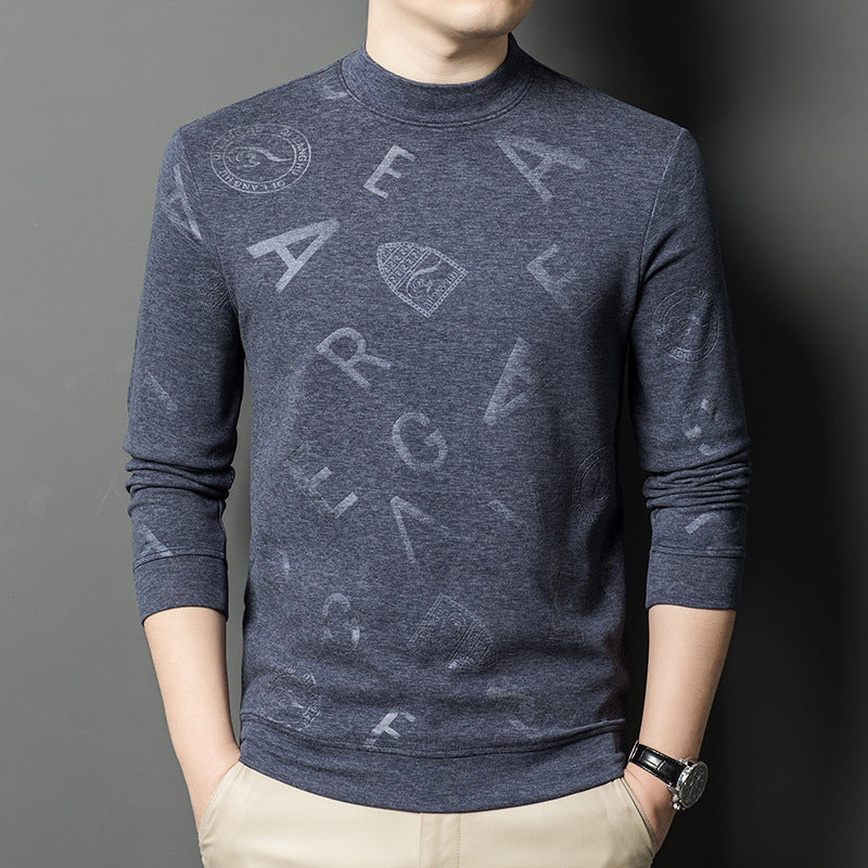 Men's elegant stand-up collar sweater with subtle logo pattern Lisslune