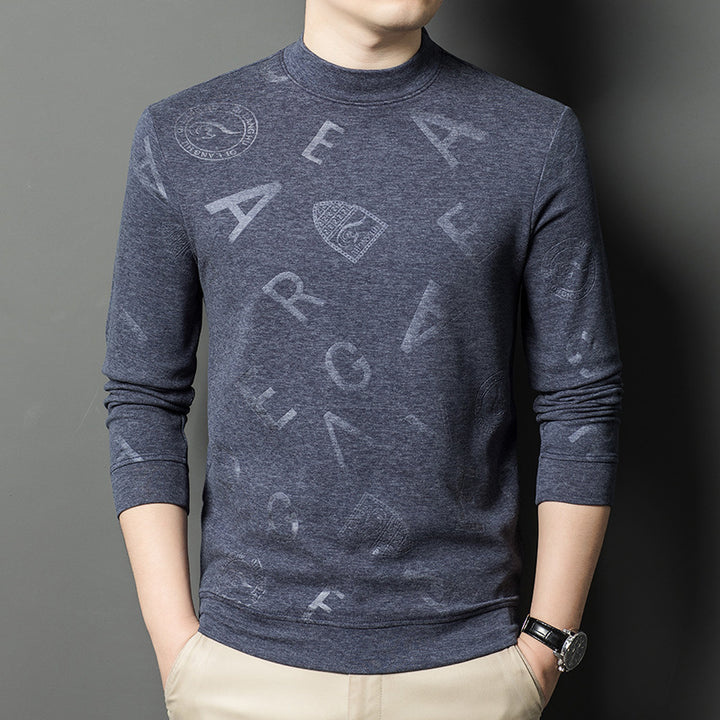 Men's elegant stand-up collar sweater with subtle logo pattern Lisslune