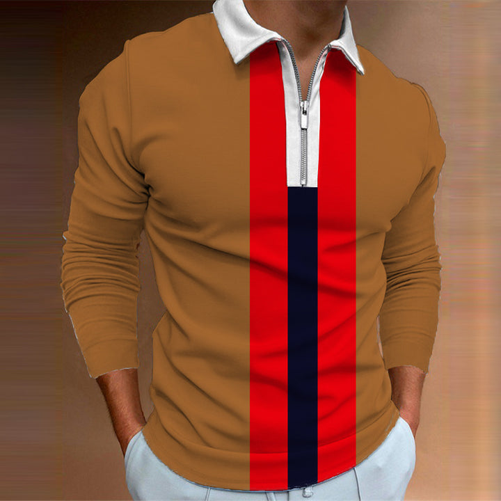 Men's Long Sleeve Tennis Top with Modern Zipper and Eye-Catching Color Block Lisslune