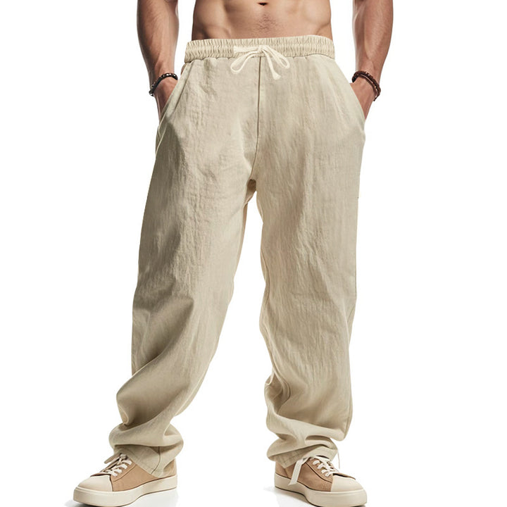Men's Lightweight Linen Pants with Elastic Waistband and Practical Side Pockets Lisslune