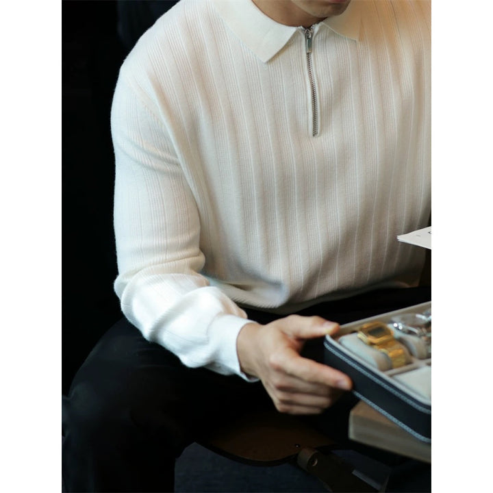 Men's knitted sweater with collar and practical zipper Lisslune