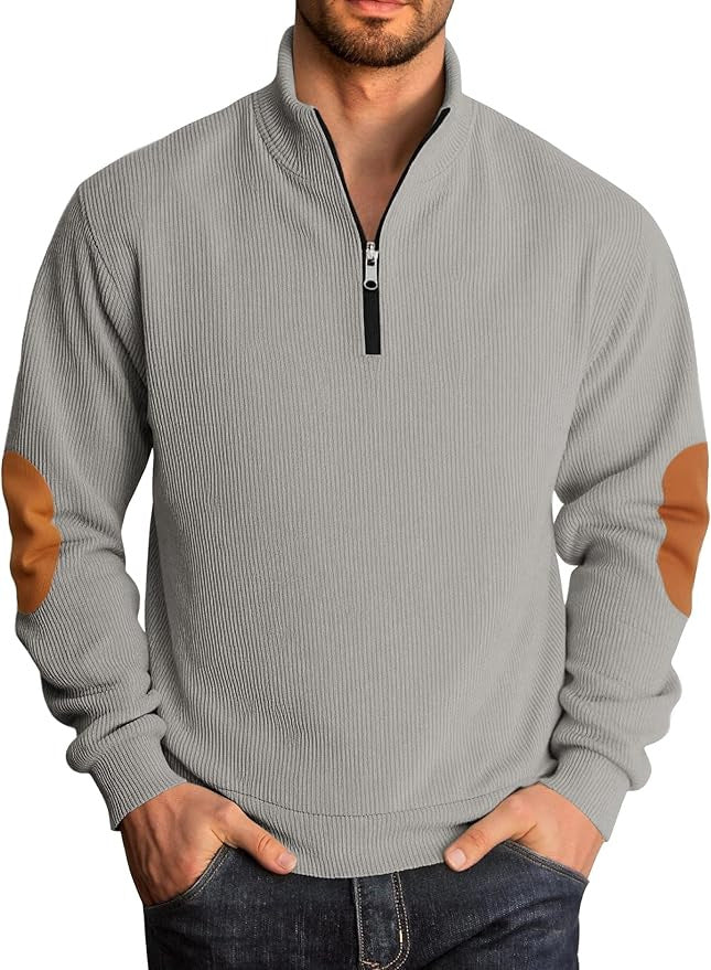 Men's knitted sweater with fashionable high collar and contrasting elbow patches Lisslune