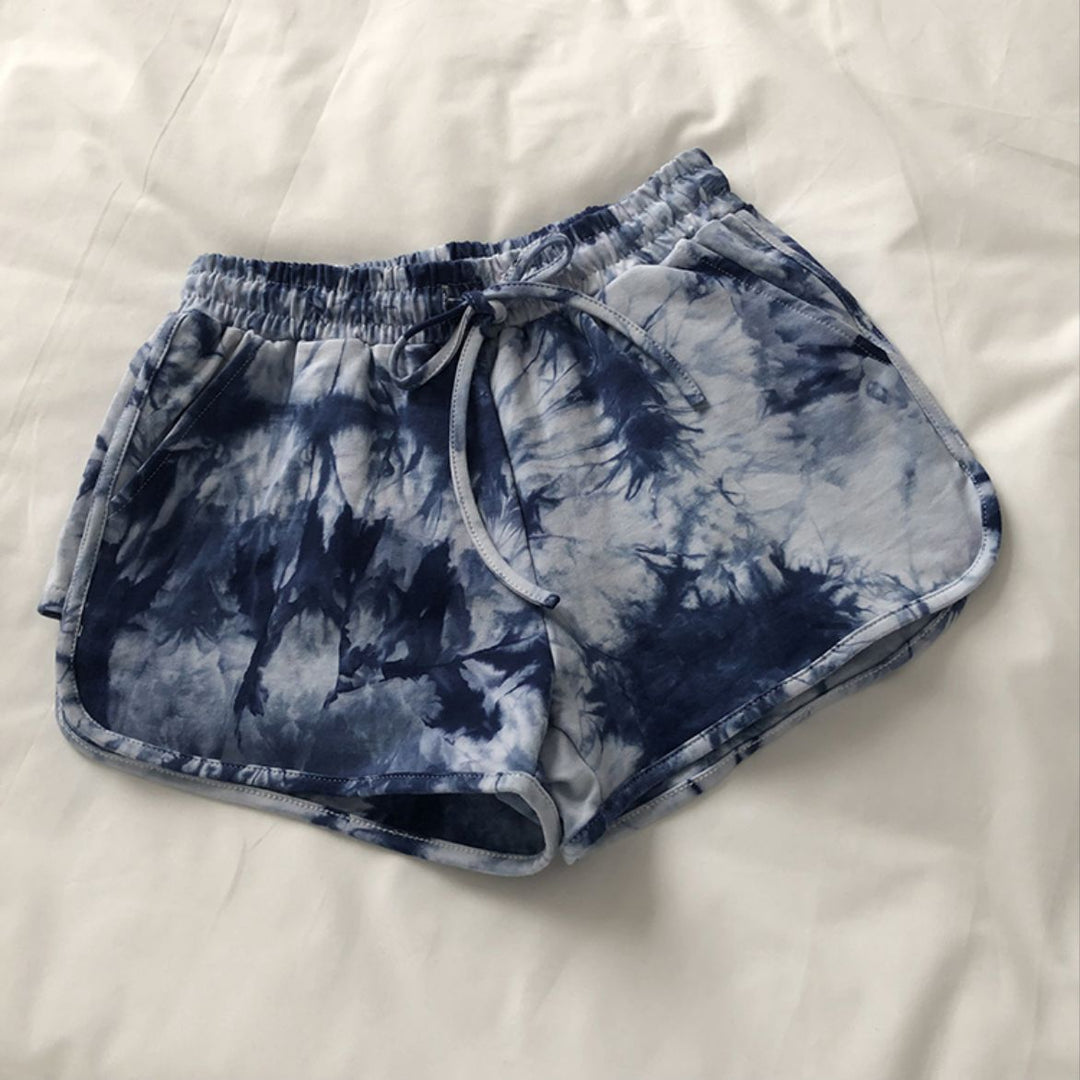 Women’s casual sweat shorts with trendy tie-dye design and practical side pockets