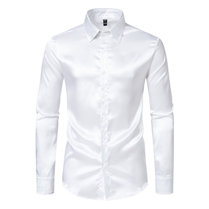 Men's Elegant Satin Shirt with Modern Collar and Fine Texture Lisslune