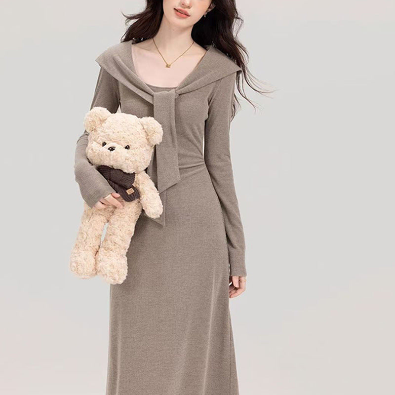 Women's fitted dress with stylish drawstring and elegant V-neck