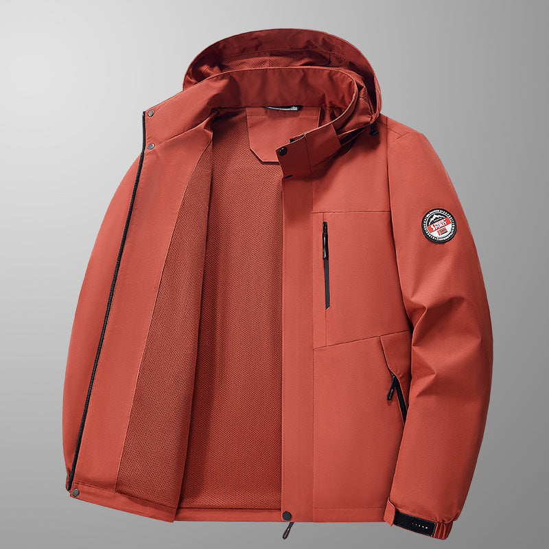 Men's Weatherproof Outdoor Jacket with Multifunctional Pockets and Adjustable Hood Collar Lisslune