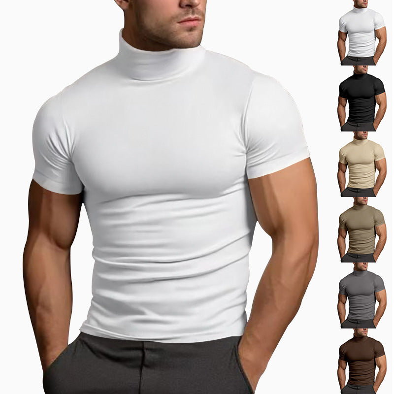 Men's slim-fitting T-shirt with short stand-up collar and highly elastic material Lisslune