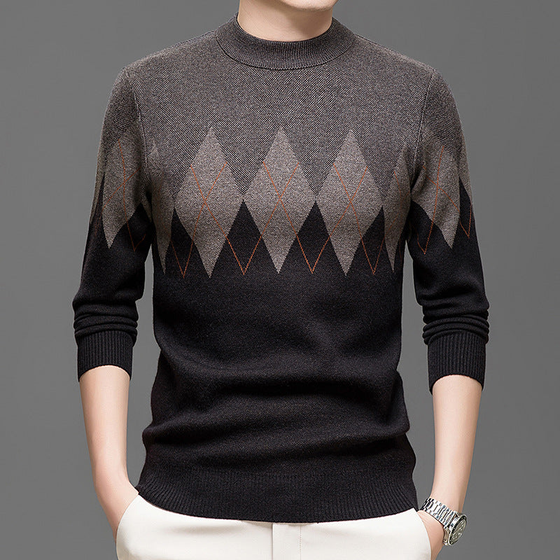 Men's Elegant Sweater with Modern Diamond Pattern and High Collar Lisslune