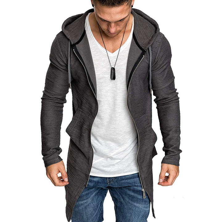 Men's Long Cardigan with Hood and Cool Cut Design Lisslune