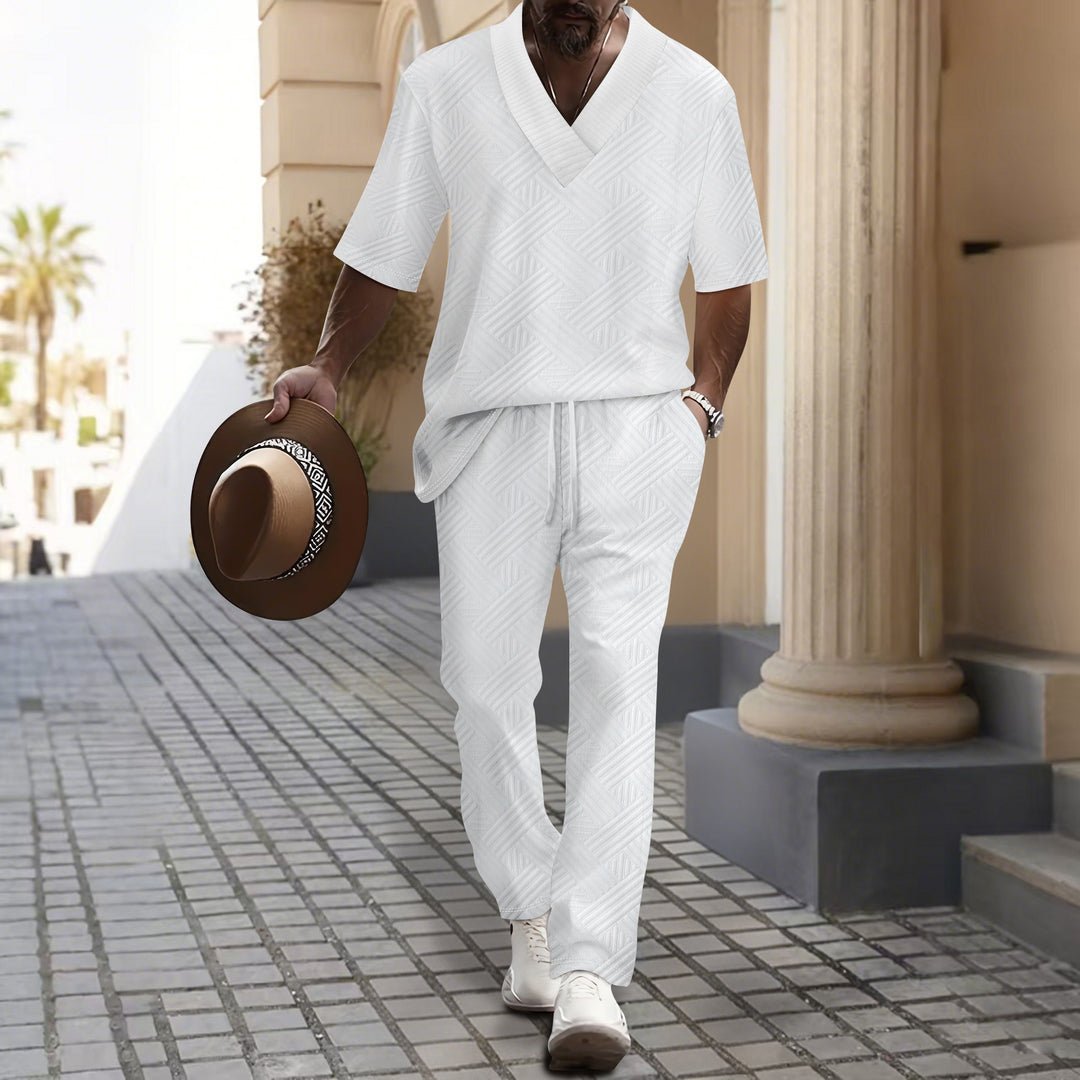 Men's leisure suit with luxurious V-neck and attractive pattern Lisslune