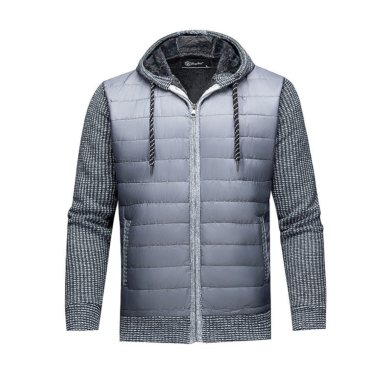 Men's Quilted Jacket with Hood and Fashionable Knit Design Lisslune
