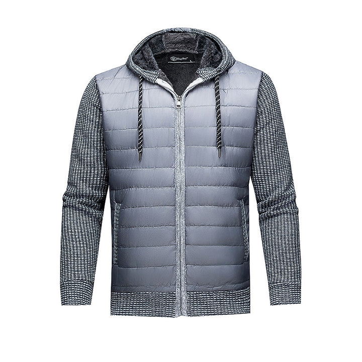 Men's Quilted Jacket with Hood and Fashionable Knit Design Lisslune