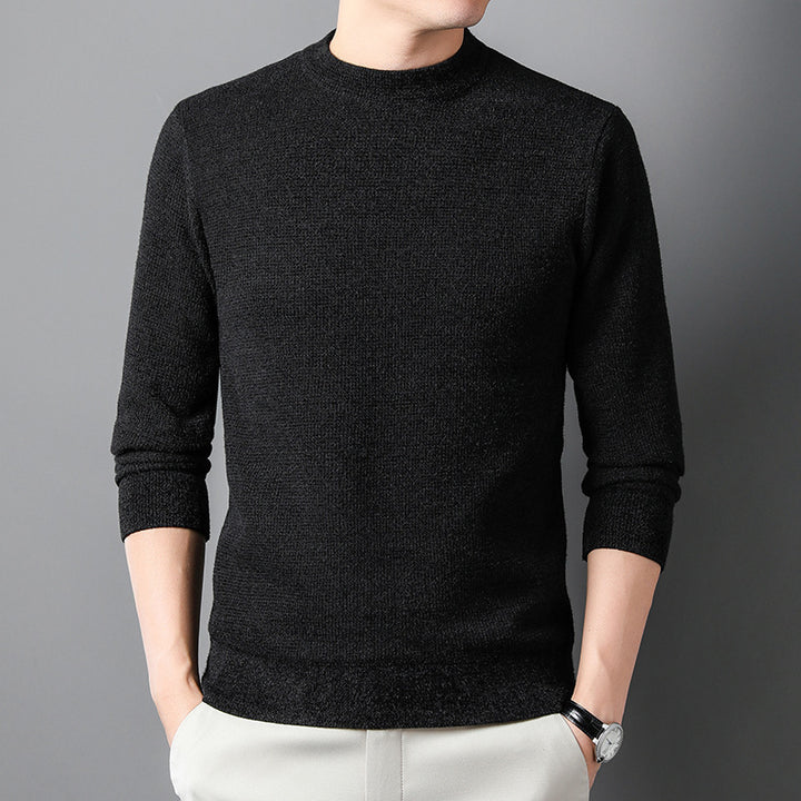 Men's Fine-Knit Pullover with Stand-Up Collar and Rib Structure Lisslune