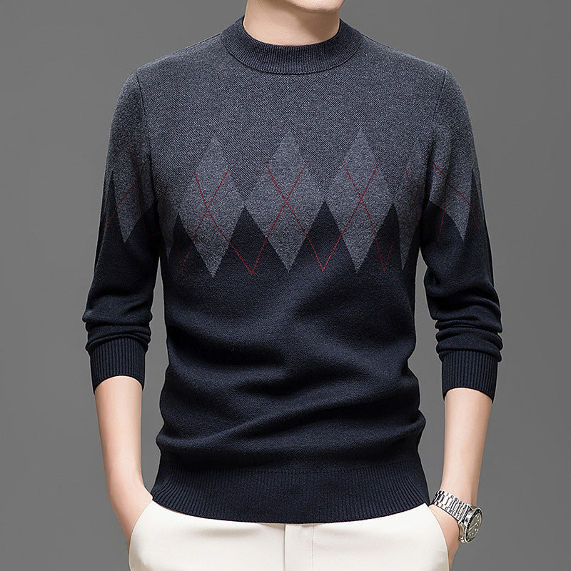 Men's Elegant Sweater with Modern Diamond Pattern and High Collar Lisslune