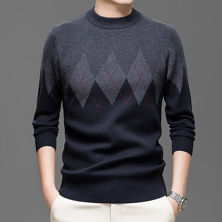 Men's Elegant Sweater with Modern Diamond Pattern and High Collar Lisslune