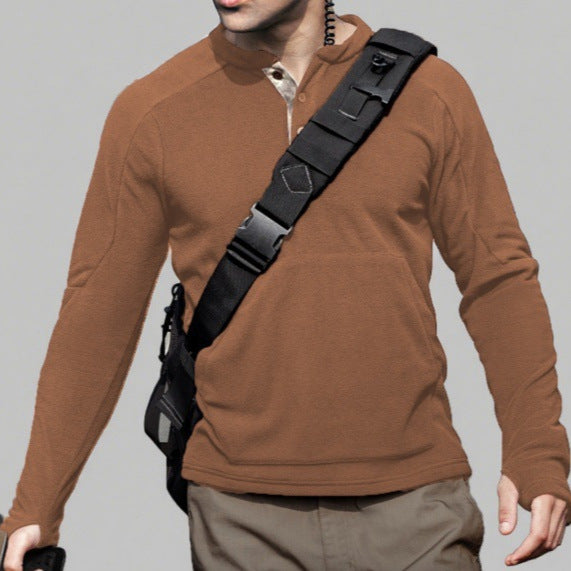 Men's fleece pullover with fashionable stand-up collar and practical buttons Lisslune