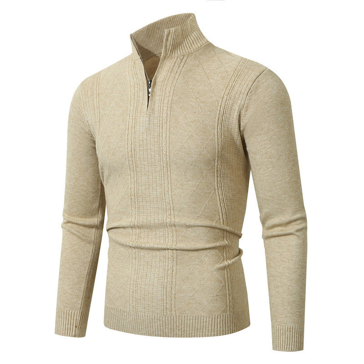 Men's elegant knitted sweater with stand-up collar and zipper Lisslune