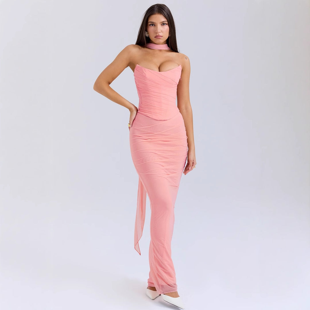 Women's form-fitting evening dress with off-shoulder design and sophisticated draping Lisslune