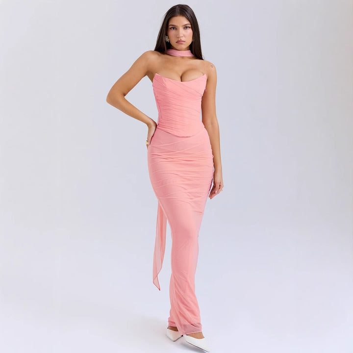 Women's form-fitting evening dress with off-shoulder design and sophisticated draping Lisslune