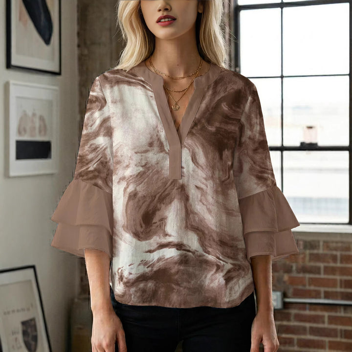 Women's casual blouse with ruffled sleeves and botanical print Lisslune