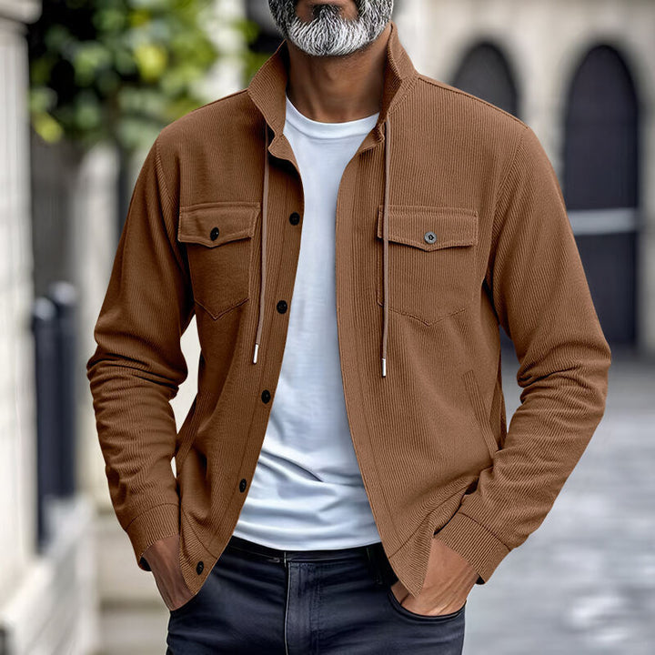 Men's High-Quality Cord Jacket with Practical Pockets and Fashionable Stand-Up Collar Lisslune