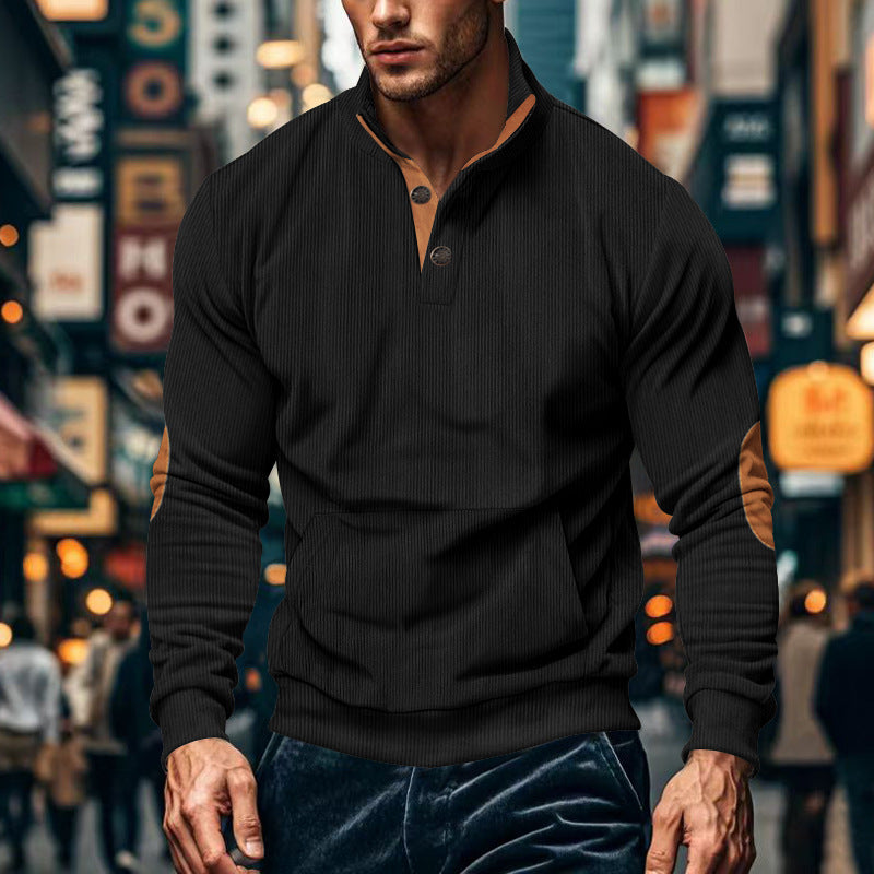 Men's casual pullover with stand collar and button placket Lisslune