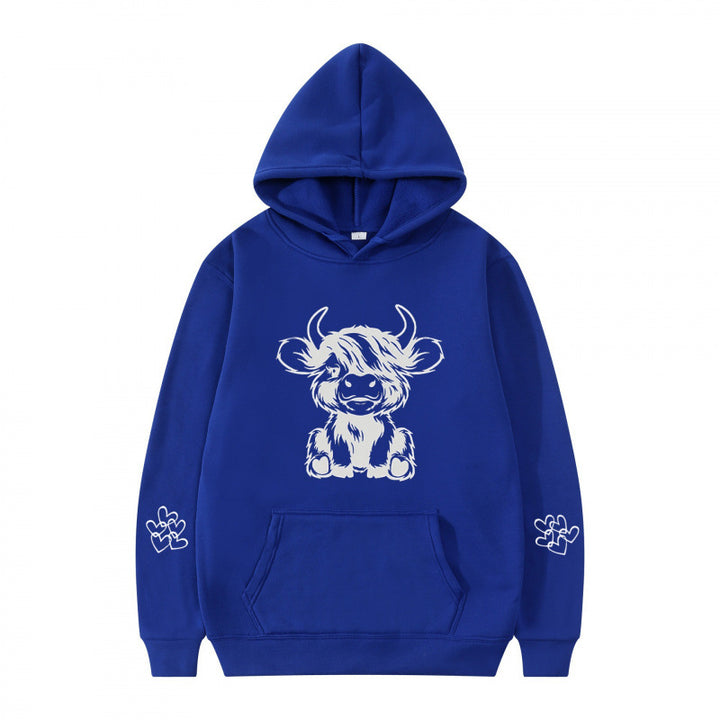 Women's hooded sweatshirt with charming cow motif and practical kangaroo pockets Lisslune