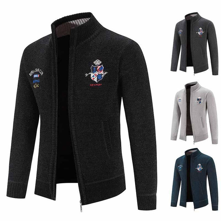 Men's fashionable cardigan with high collar and intricate embroidery Lisslune
