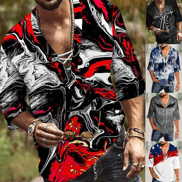 Men's graphic shirt with modern lacing design Lisslune