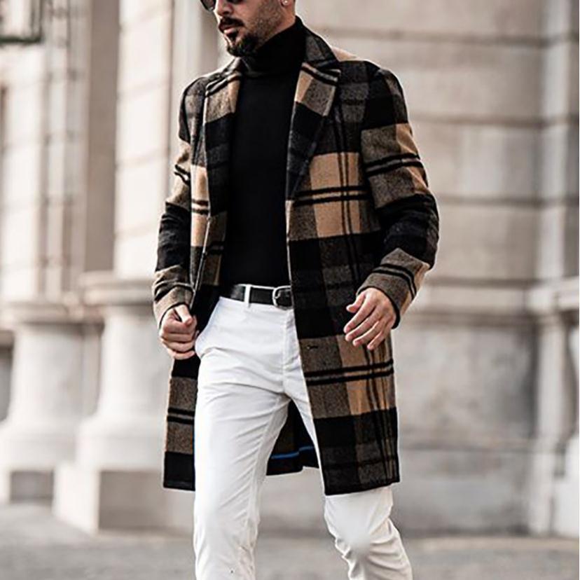 Men's elegant checkered coat with classic cut and double button placket Lisslune